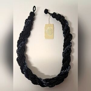 Catherine Stein Elegant Black Beaded Necklace Twisted Chunky Statement Choker